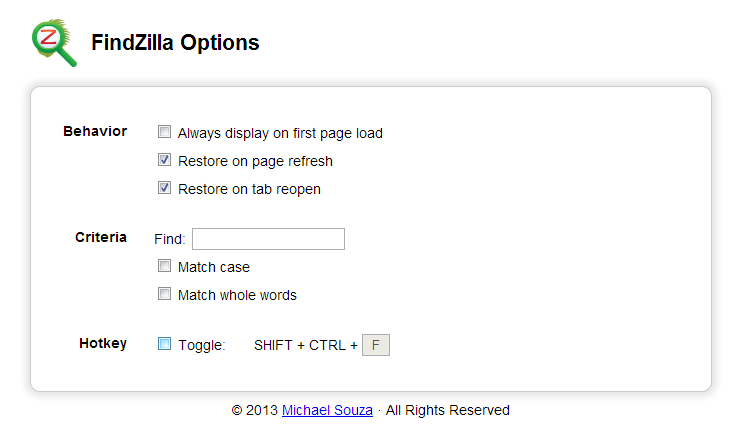 Findzilla Options